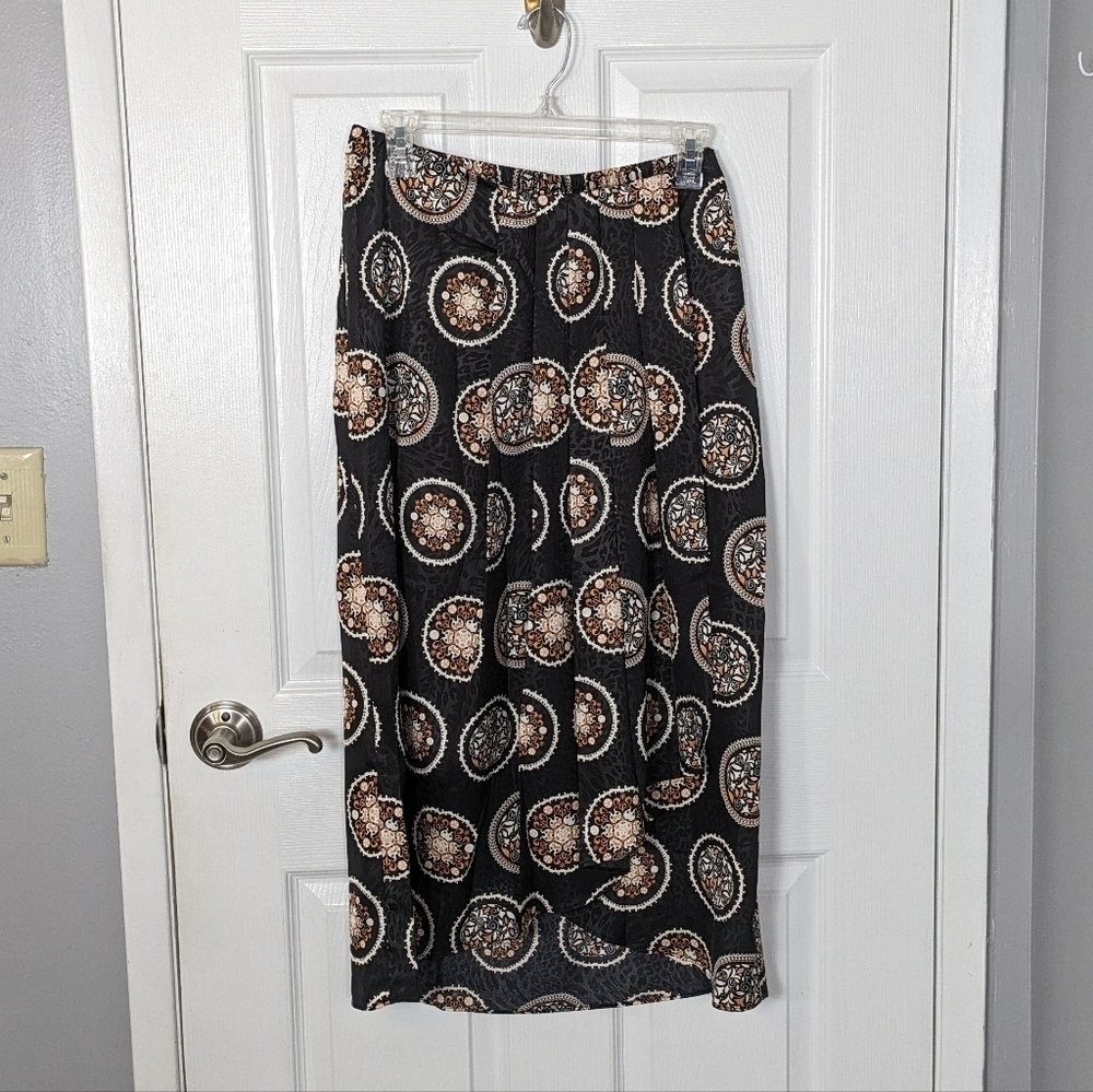 NWT Joie Tapestry‎ Print Pleated Wrap Front Midi Length Neutral Skirt Size L